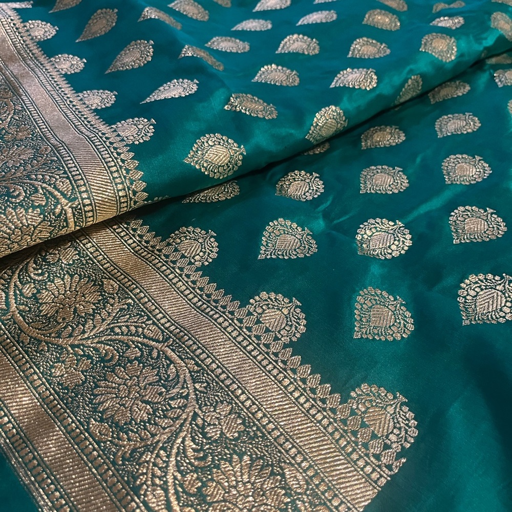 Beautiful  green and golden wedding saree
